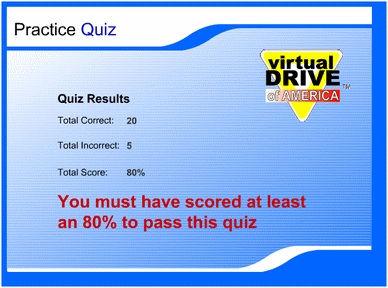 California Driving Practice Quiz Results